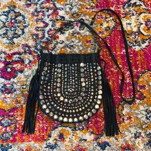 black boho studded crossbody bag w/ tassels 🖤✨